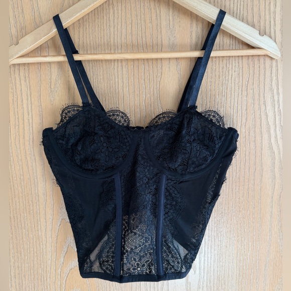 Kathy Tops - KATHY Vintage-Inspired Whimisgoth Feminine Edgy Glam Black Lace Corset Top Sz M